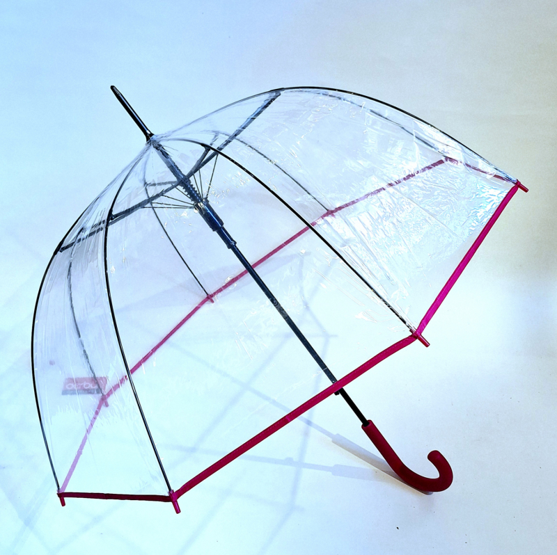 Parapluie cloche transparent Pas Cher long automatique ganse fuchsia 8 branches carbone Doppler - léger & solide 