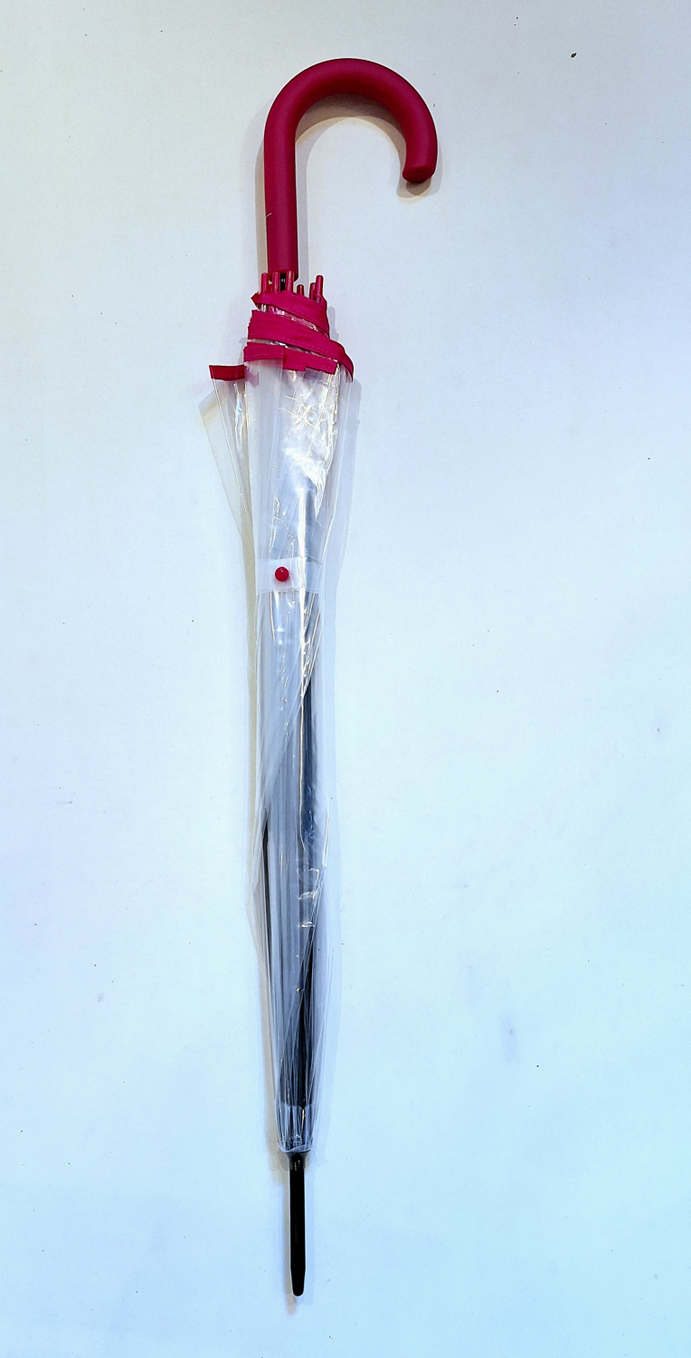 Parapluie cloche transparent Pas Cher long automatique ganse fuchsia 8 branches carbone Doppler - léger & solide 