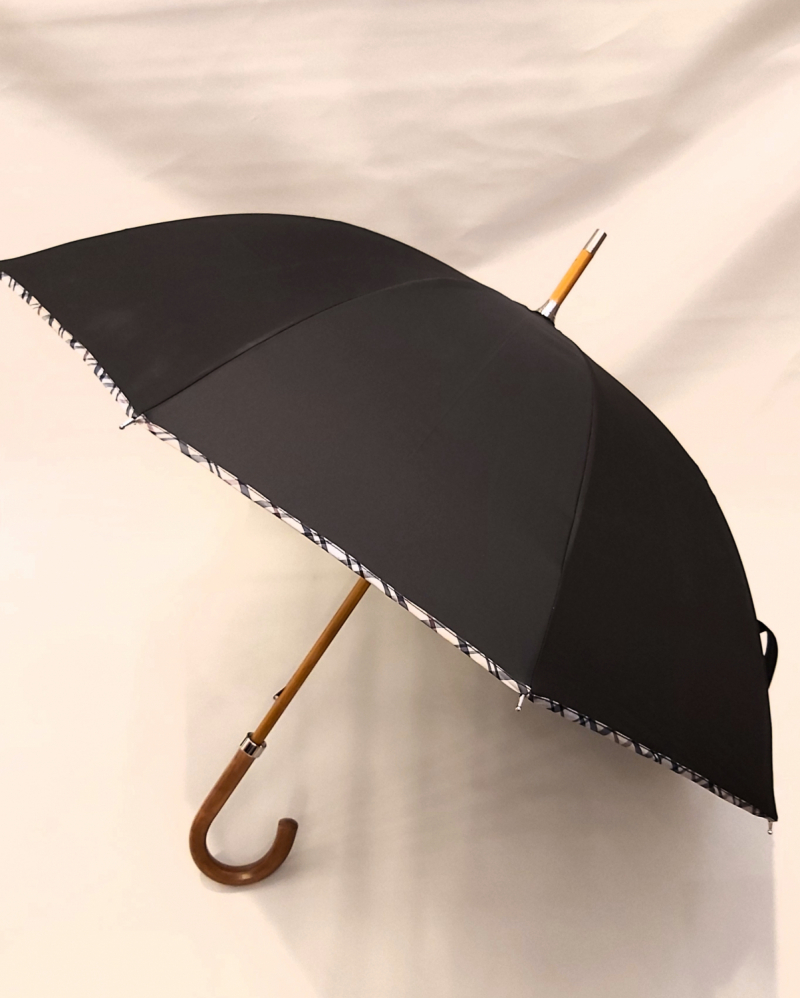 Parapluie grand élégant automatique poignée bois uni noir biais Burberry's français - léger & résistant