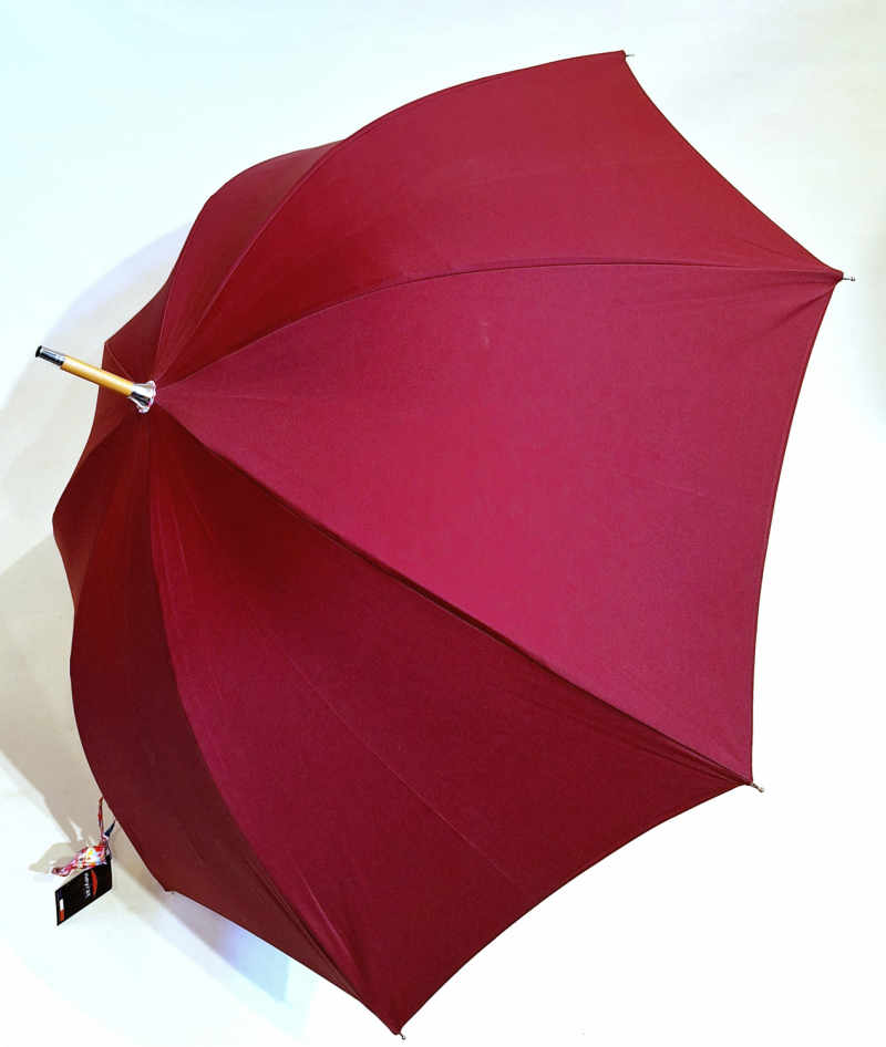Parapluie long en bois doublé manuel bordeaux anti uv à 100% s/ motif floral à l'intérieur Français - Classique & résistant 