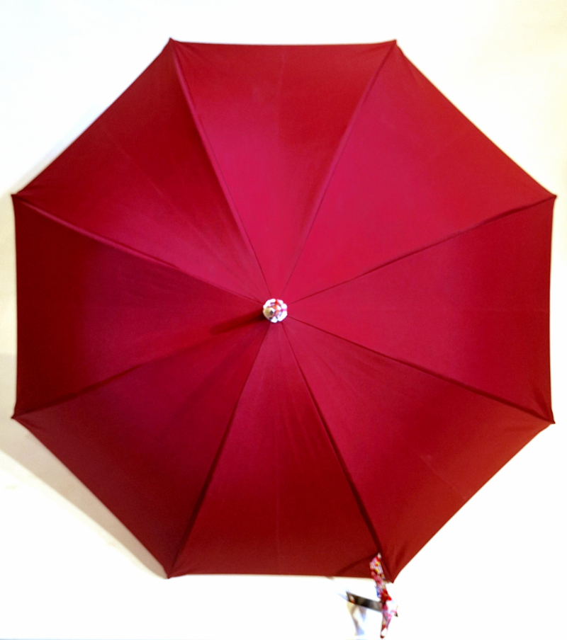 Parapluie long en bois doublé manuel bordeaux anti uv à 100% s/ motif floral à l'intérieur Français - Classique & résistant 