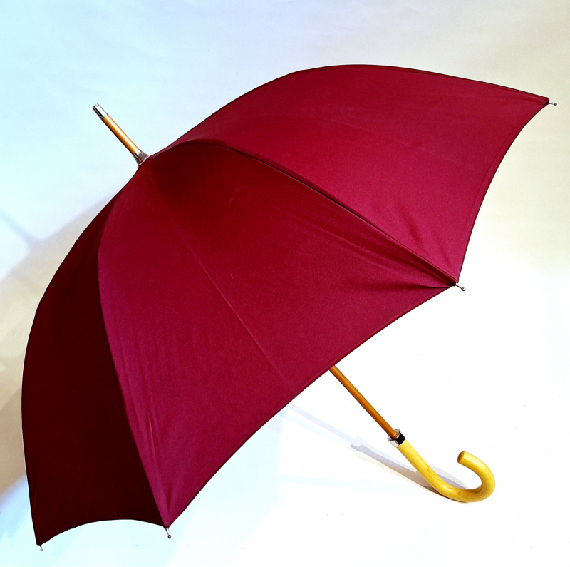 Parapluie long en bois doublé manuel bordeaux anti uv à 100% s/ motif floral à l'intérieur Français - Classique & résistant 