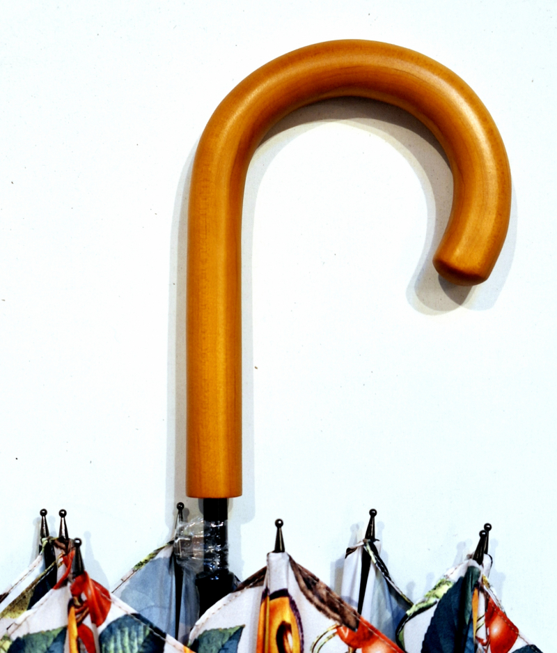 Parapluie grand automatique ivoire imprimé fruits Neyrat poignée bois - léger & résistant