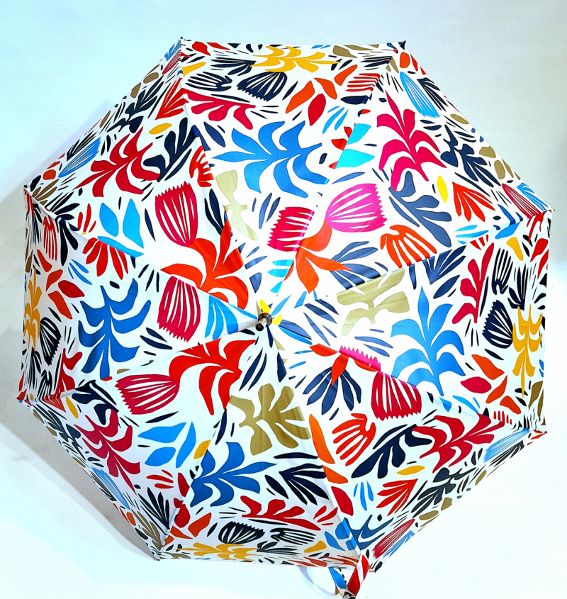 Parapluie grand automatique ivoire imprimé fleurs peintes colorées 