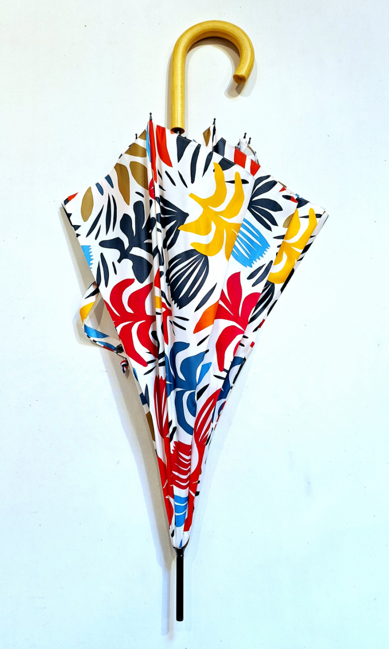 Parapluie grand automatique ivoire imprimé fleurs peintes colorées 