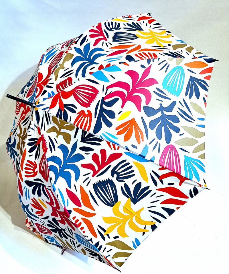 Parapluie grand automatique ivoire imprimé fleurs peintes colorées 