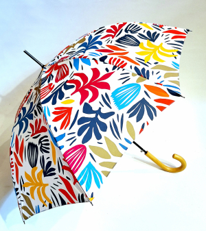 Parapluie grand automatique ivoire imprimé fleurs peintes colorées "Matisse" Français - léger & résistant
