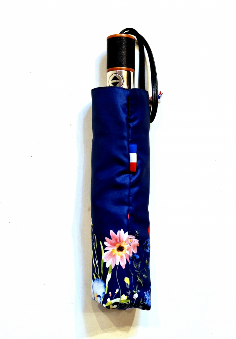 Parapluie élégant pliant automatique ouvré fermé bleu marine imprimé Coquelicot Neyrat Français - léger & résistant