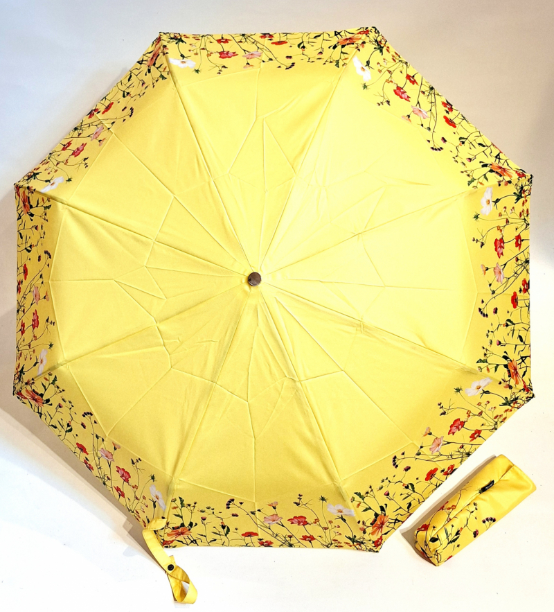 Parapluie mini pliant automatique open close jaune imprimé bord floral Neyrat Français - léger & résistant