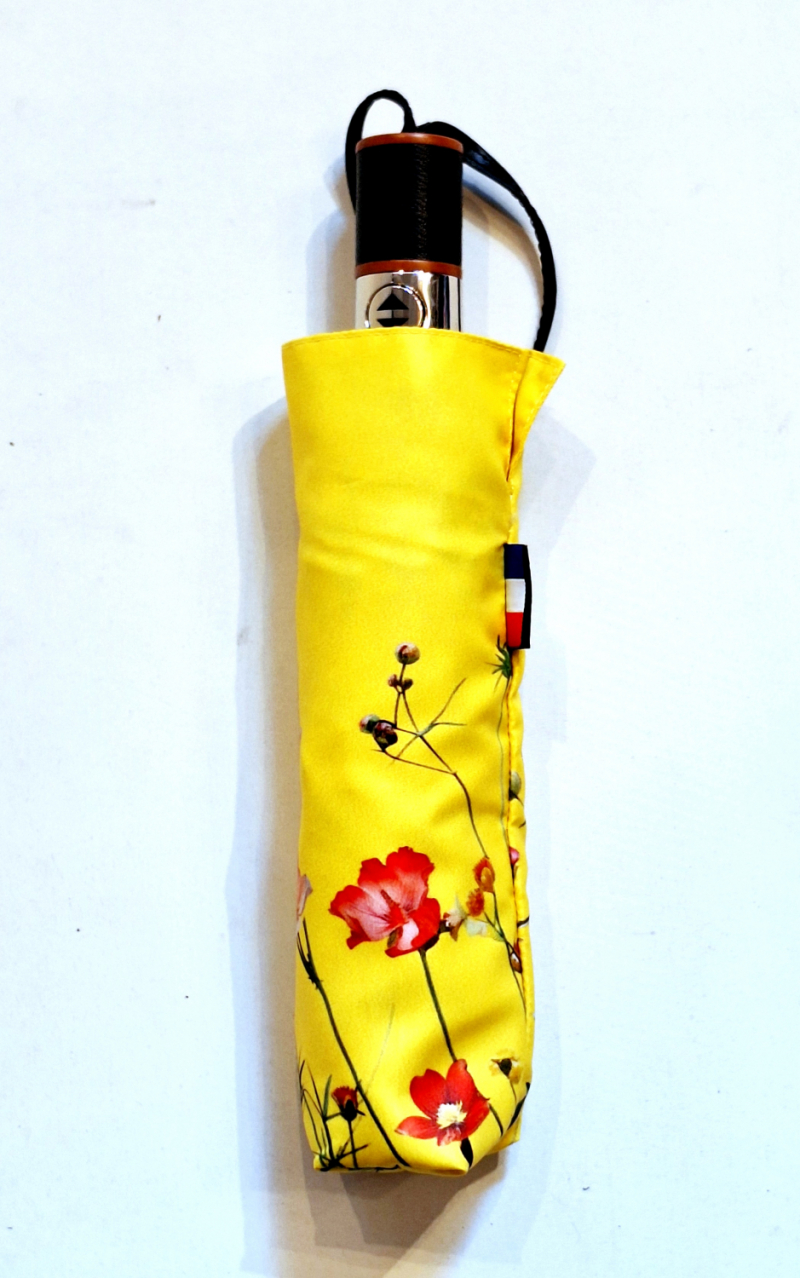 Parapluie mini pliant automatique open close jaune imprimé bord floral Neyrat Français - léger & résistant