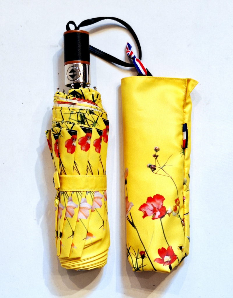 Parapluie mini pliant automatique open close jaune imprimé bord floral Neyrat Français - léger & résistant