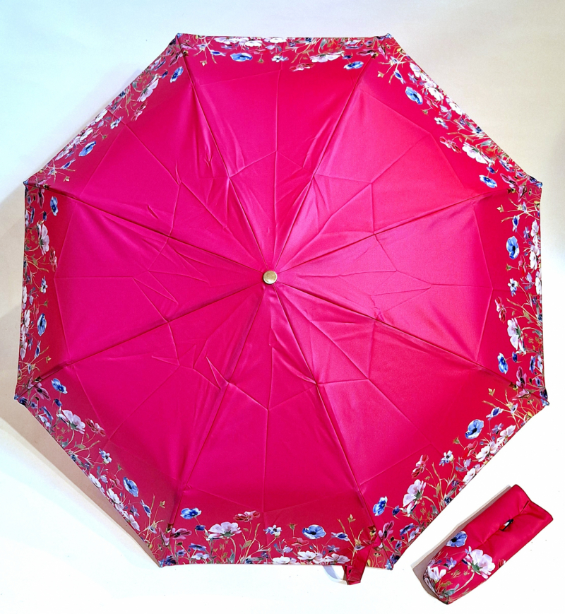 Parapluie mini pliant automatique ouvert/fermé rose imprimé bord floral Neyrat Français - léger & résistant