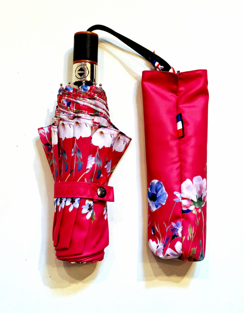 Parapluie mini pliant automatique ouvert/fermé rose imprimé bord floral Neyrat Français - léger & résistant