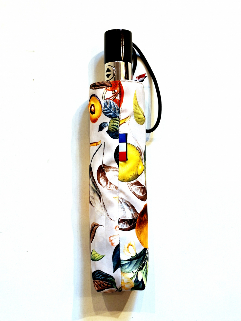 Parapluie mini pliable automatique Op/Cl ivoire imprimé de fruits Neyrat Autun - léger & résistant