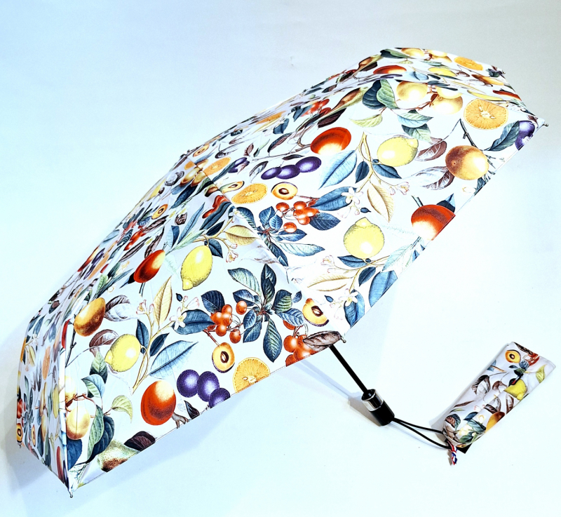 Parapluie mini pliable automatique Op/Cl ivoire imprimé de fruits Neyrat Autun - léger & résistant