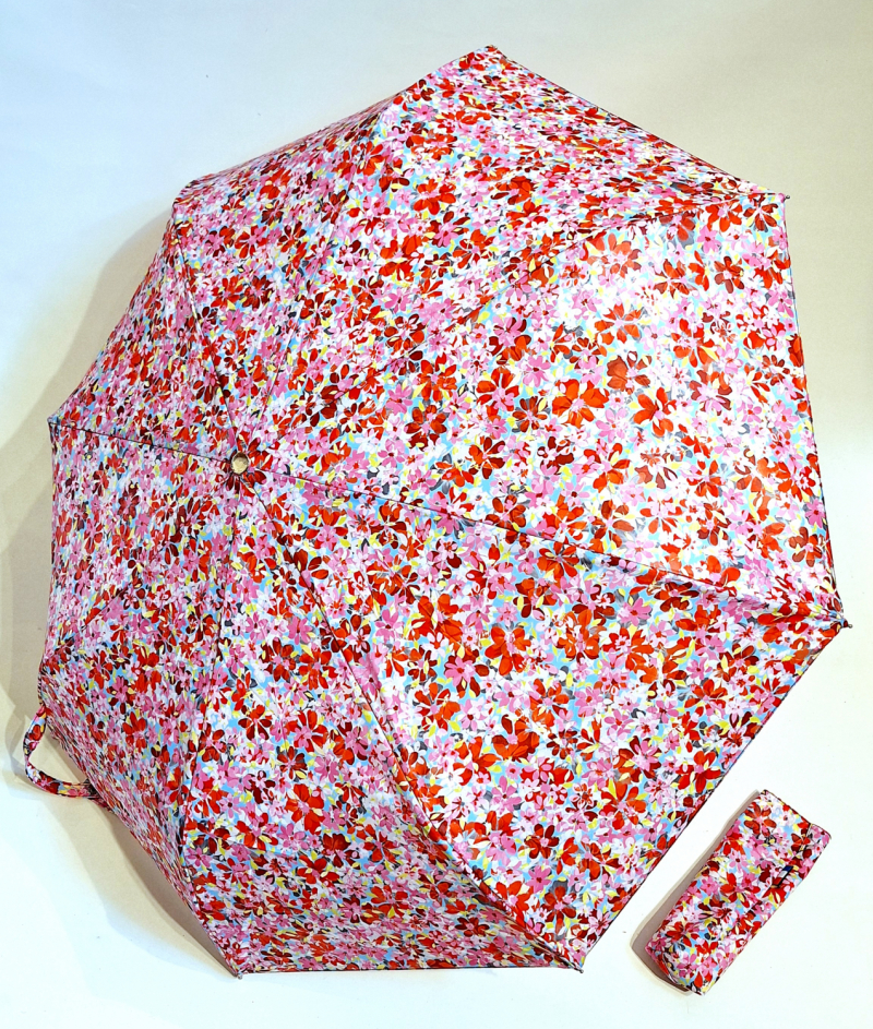 Parapluie mini pliant automatique Op/Cl orange imprimé Printemps Neyrat Français - léger & résistant