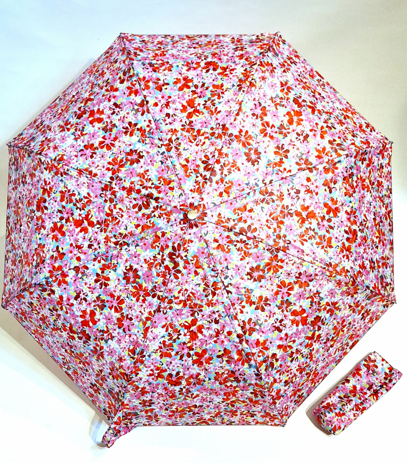 Parapluie mini pliant automatique Op/Cl orange imprimé Printemps Neyrat Français - léger & résistant