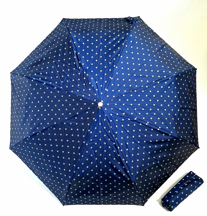 Parapluie mini pliant automatique ouvrant fermant Tissu Jacquard Bleu marine imprimé pois Français - Chic & résistant