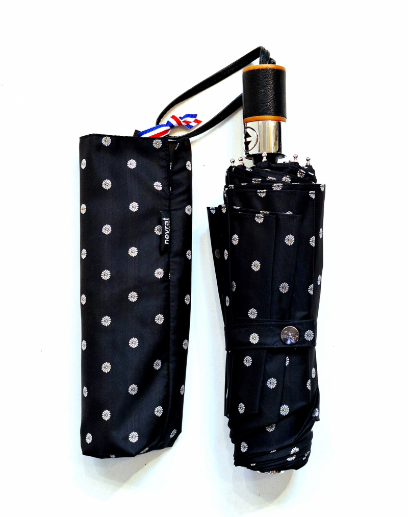 Parapluie mini pliant automatique Tissu Jacquard Noir imprimé pois Français - Elégant & résistant