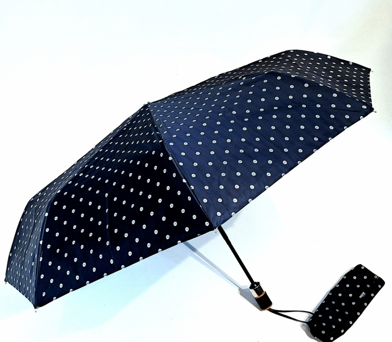 Parapluie mini pliant automatique Tissu Jacquard Noir imprimé pois Français - Elégant & résistant