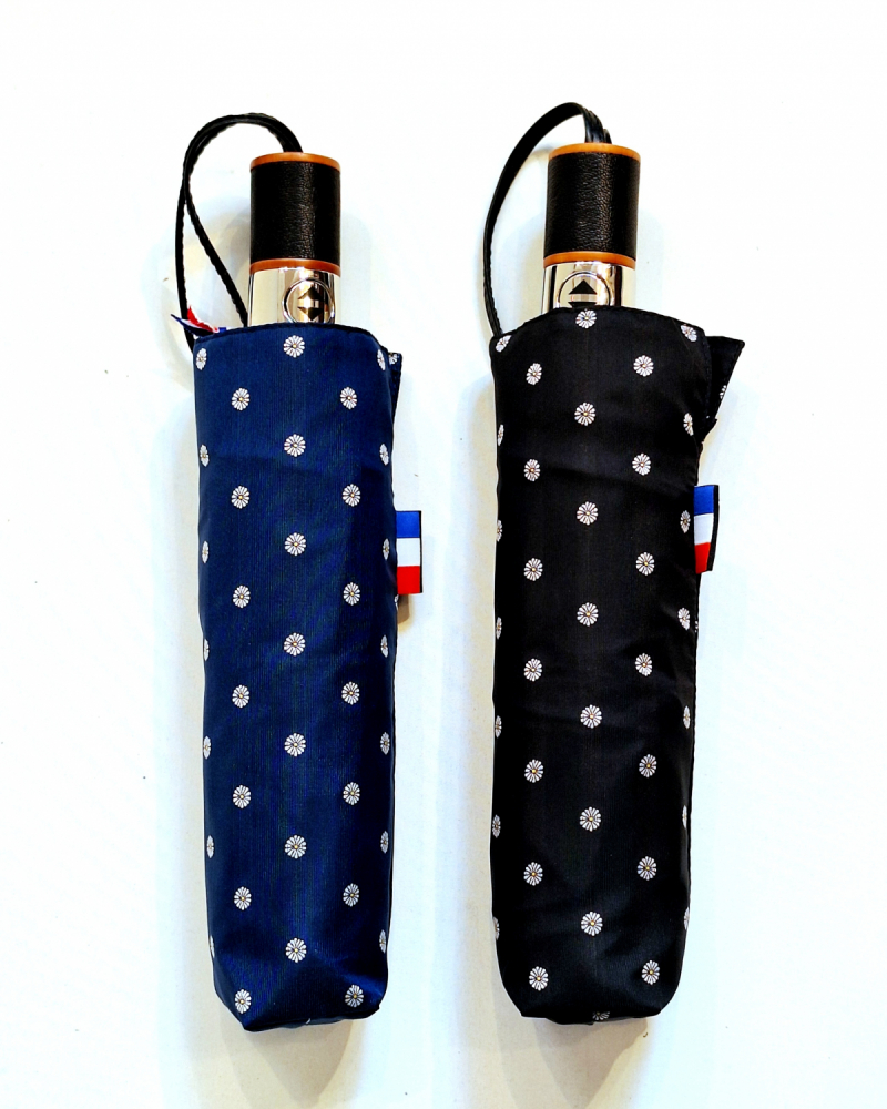 Parapluie mini pliant automatique Tissu Jacquard Noir imprimé pois Français - Elégant & résistant