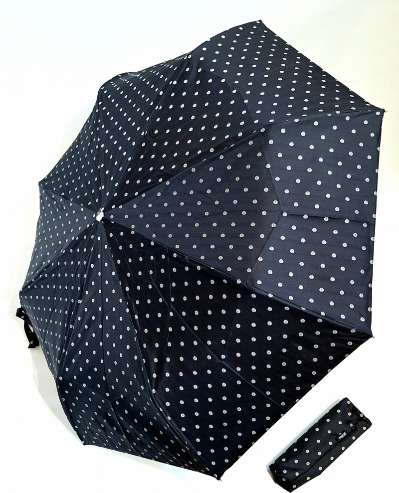 Parapluie mini pliant automatique Tissu Jacquard Noir imprimé pois Français - Elégant & résistant