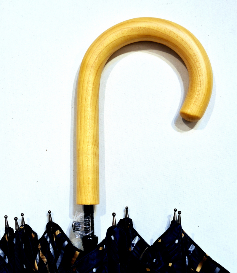 Parapluie grand luxe Française automatique poignée bois Tissu Jacquard bleu marine imprimé - Elégant & résistant