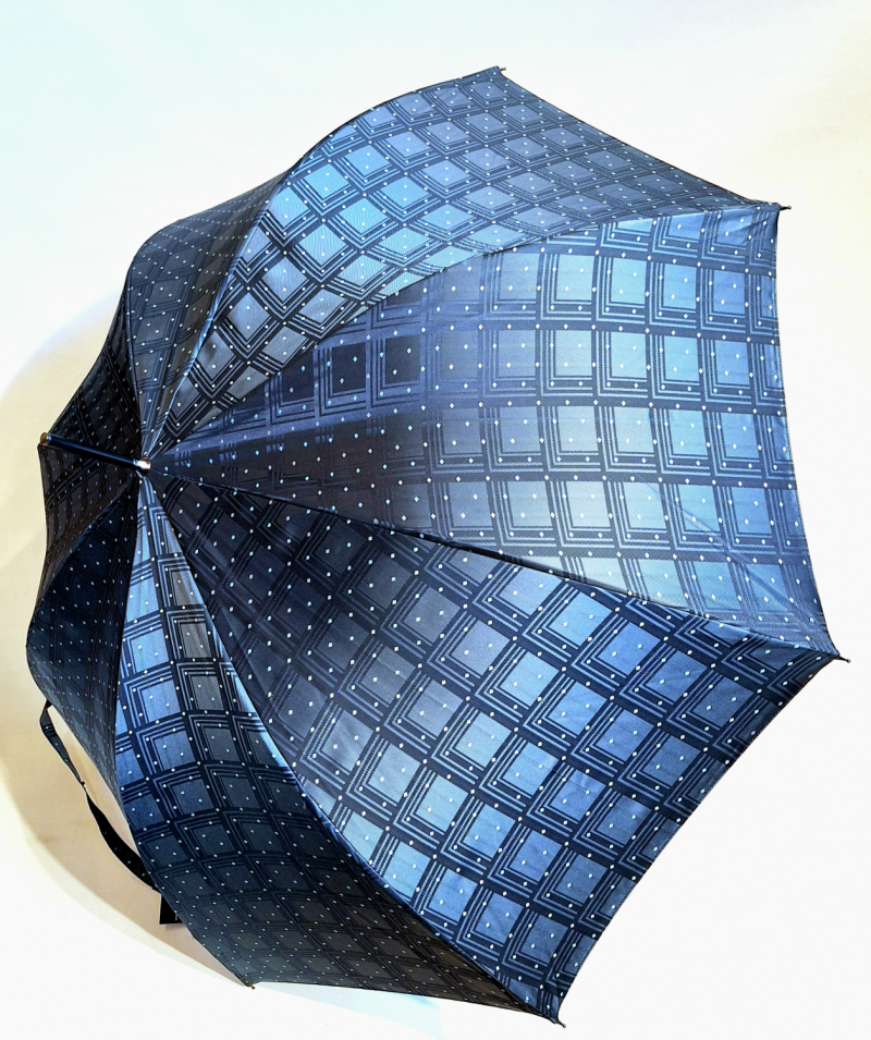 Parapluie grand automatique poignée bois Tissu luxe Jacquard Vert imprimé Français - Elégant & Fait main 