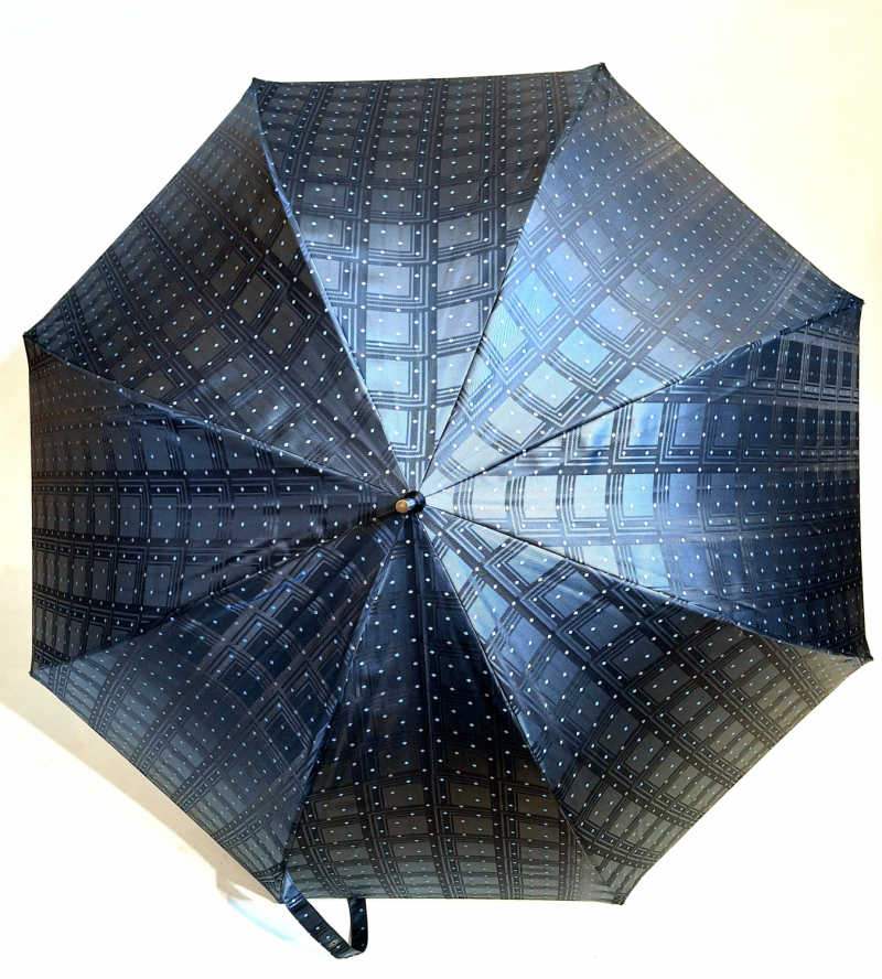 Parapluie grand automatique poignée bois Tissu luxe Jacquard Vert imprimé Français - Elégant & Fait main 