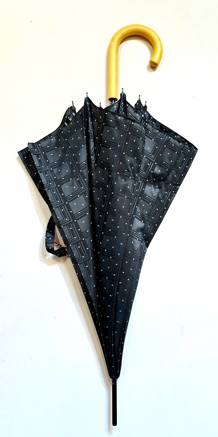 Parapluie grand automatique poignée bois Tissu luxe Jacquard Vert imprimé Français - Elégant & Fait main 