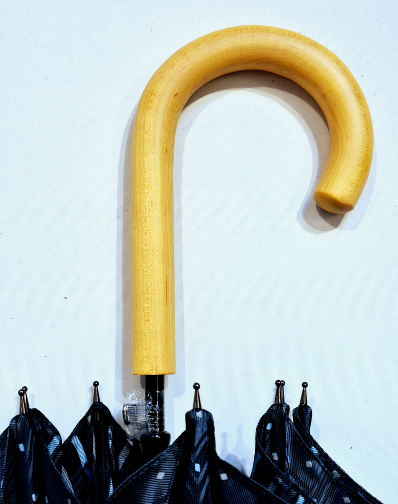 Parapluie grand automatique poignée bois Tissu luxe Jacquard Vert imprimé Français - Elégant & Fait main 