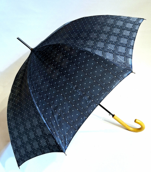 Parapluie grand automatique poignée bois Tissu luxe Jacquard Vert imprimé Français - Elégant & Fait main 