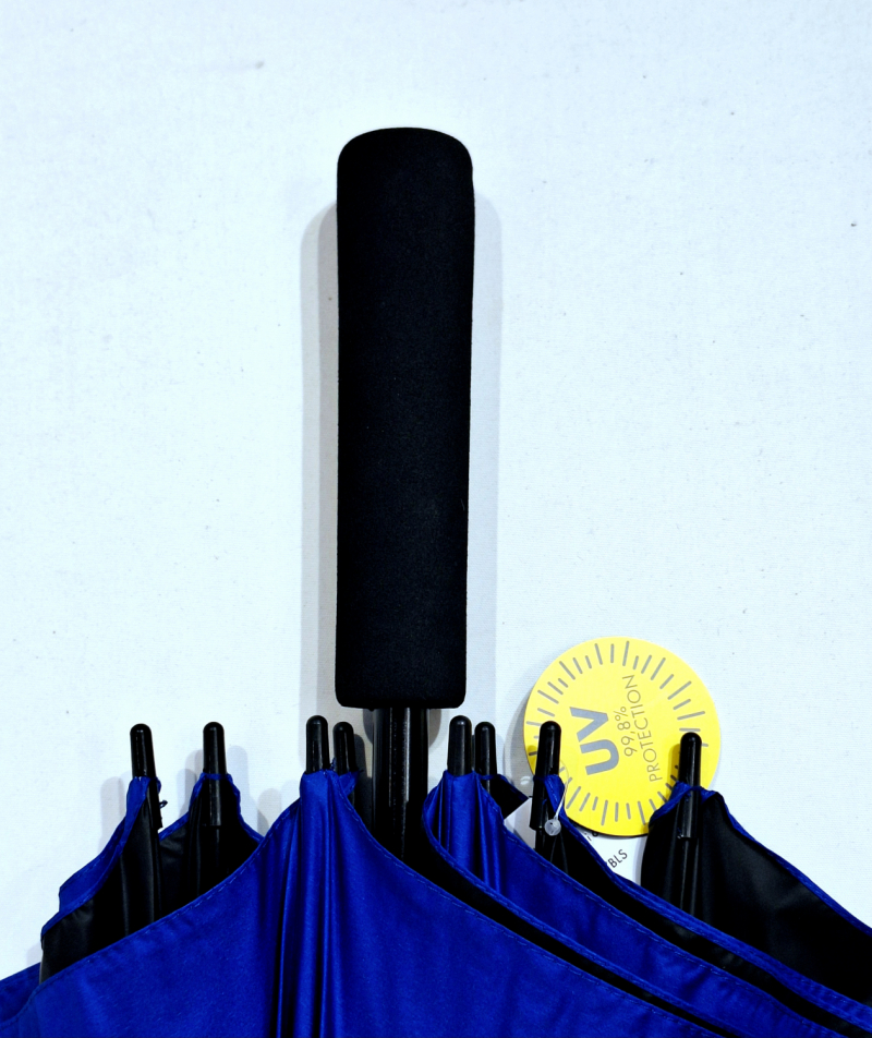 Parapluie golf XXL SLIM manuel anti UV 100% uni Bleu océan / Noir 128 cm diam - Ultra léger 360g