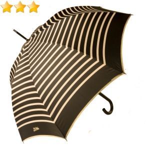 Parapluie Jean Paul Gaultier long automatique noir rayé beige, résistant & français