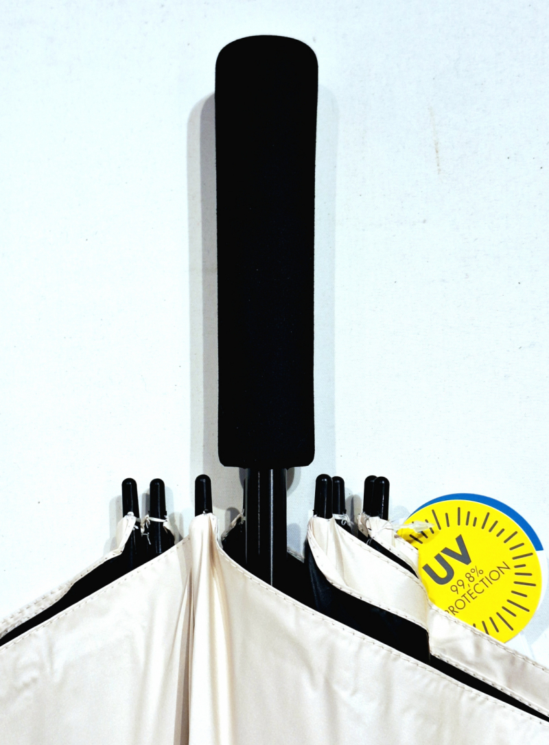 Parapluie golf XXL SLIM manuel anti UV 100% uni Beige / Noir 128 cm diam - Ultra léger 360g