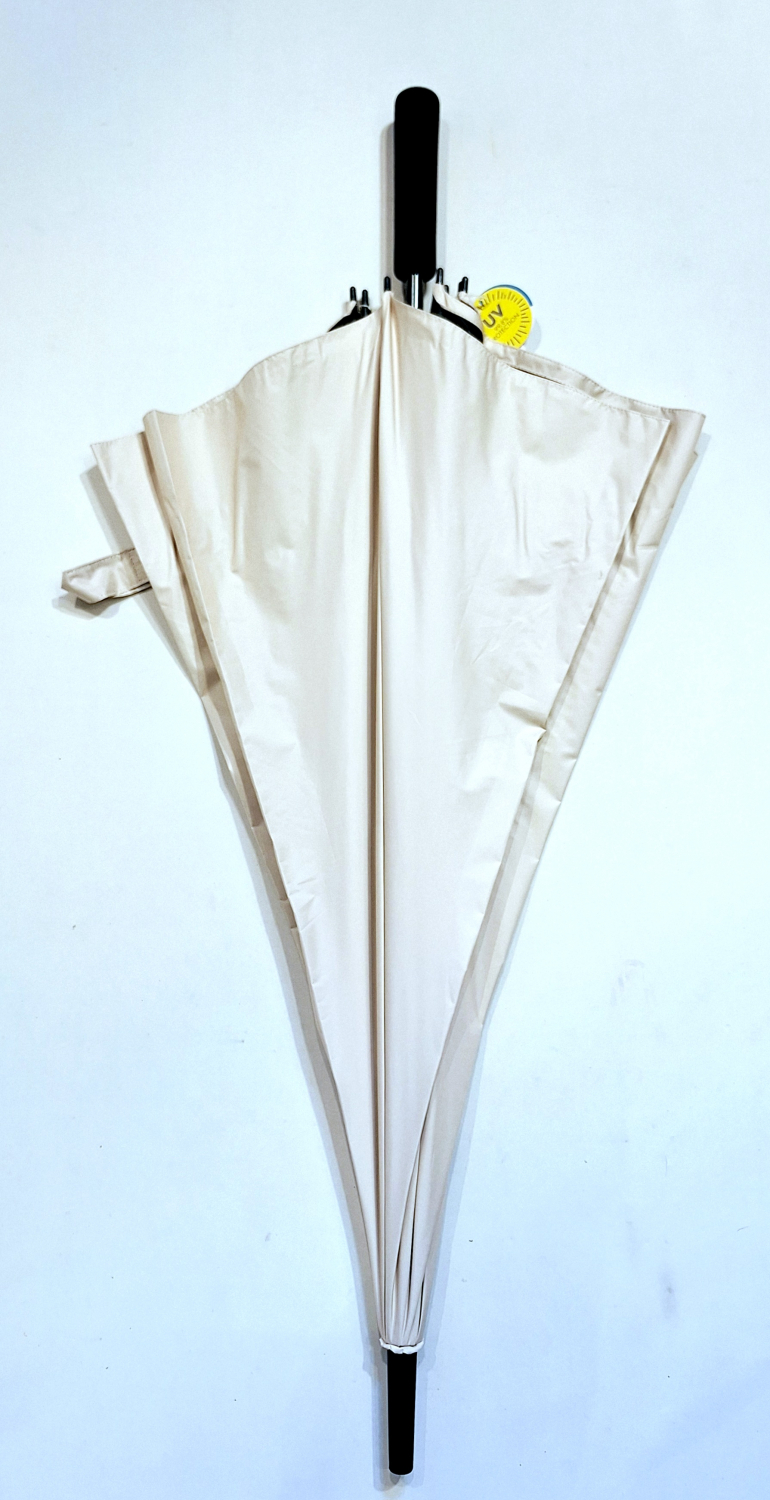 Parapluie golf XXL SLIM manuel anti UV 100% uni Beige / Noir 128 cm diam - Ultra léger 360g