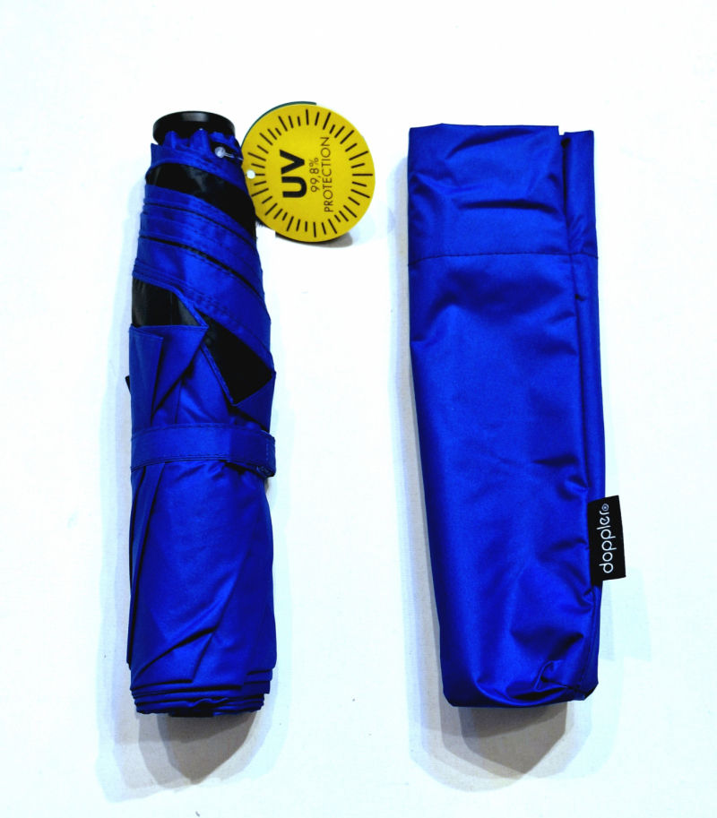 Parapluie mini pliant Anti UV 100% bleu océan / Noir manuel Ultra léger 135g - Doppler pas cher