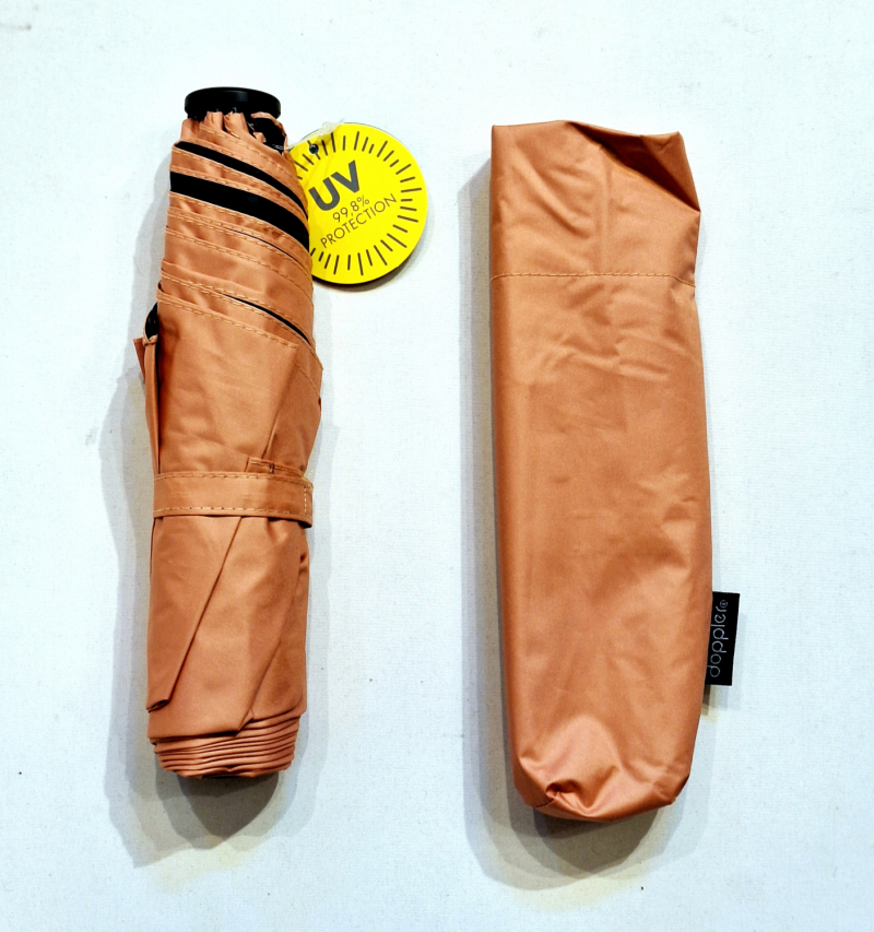 Parapluie mini pliant Anti UV 100% Corail / Noir manuel Ultra léger 135g - Doppler pas cher
