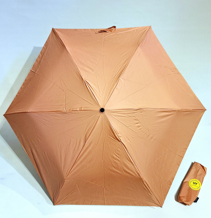 Parapluie mini pliant Anti UV 100% Corail / Noir manuel Ultra léger 135g - Doppler pas cher