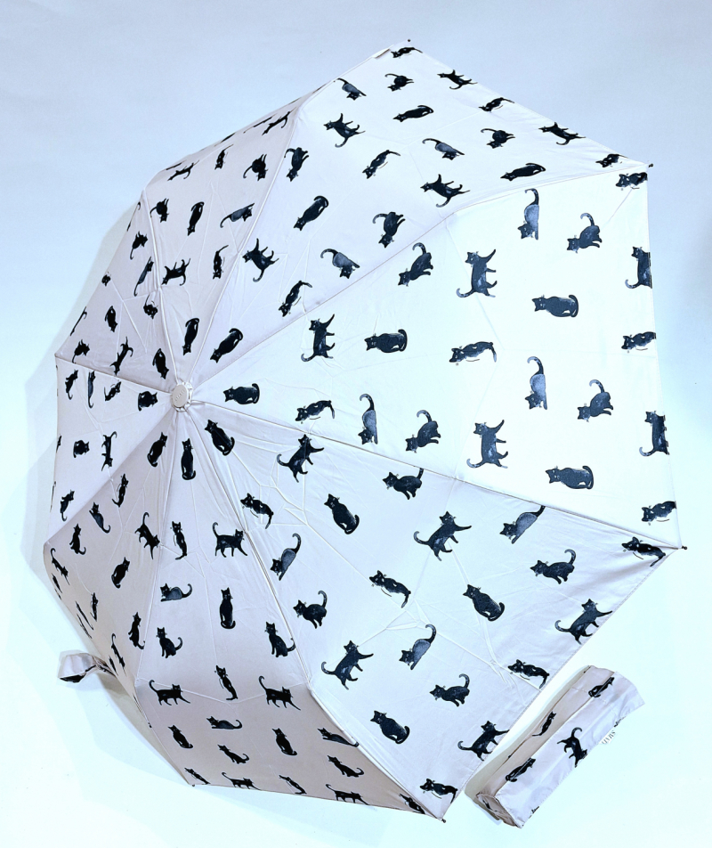  Parapluie mini pliant auto open close gris claire imprimé Chat noir Smati - léger & solide 