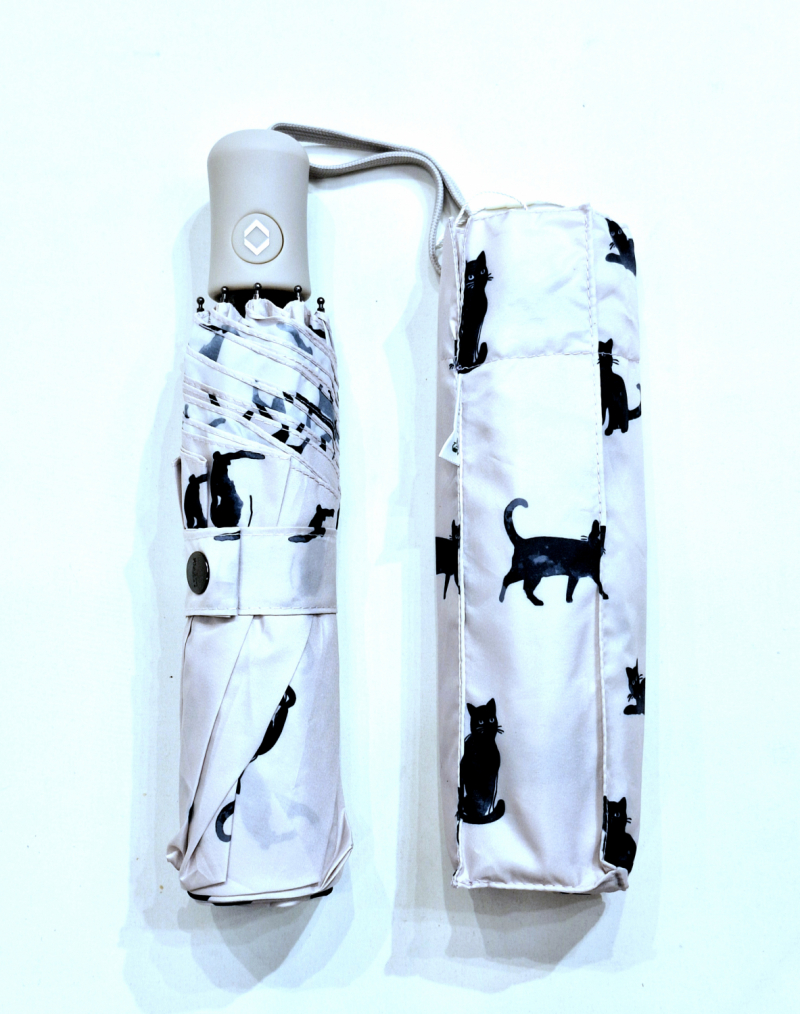  Parapluie mini pliant auto open close gris claire imprimé Chat noir Smati - léger & solide 