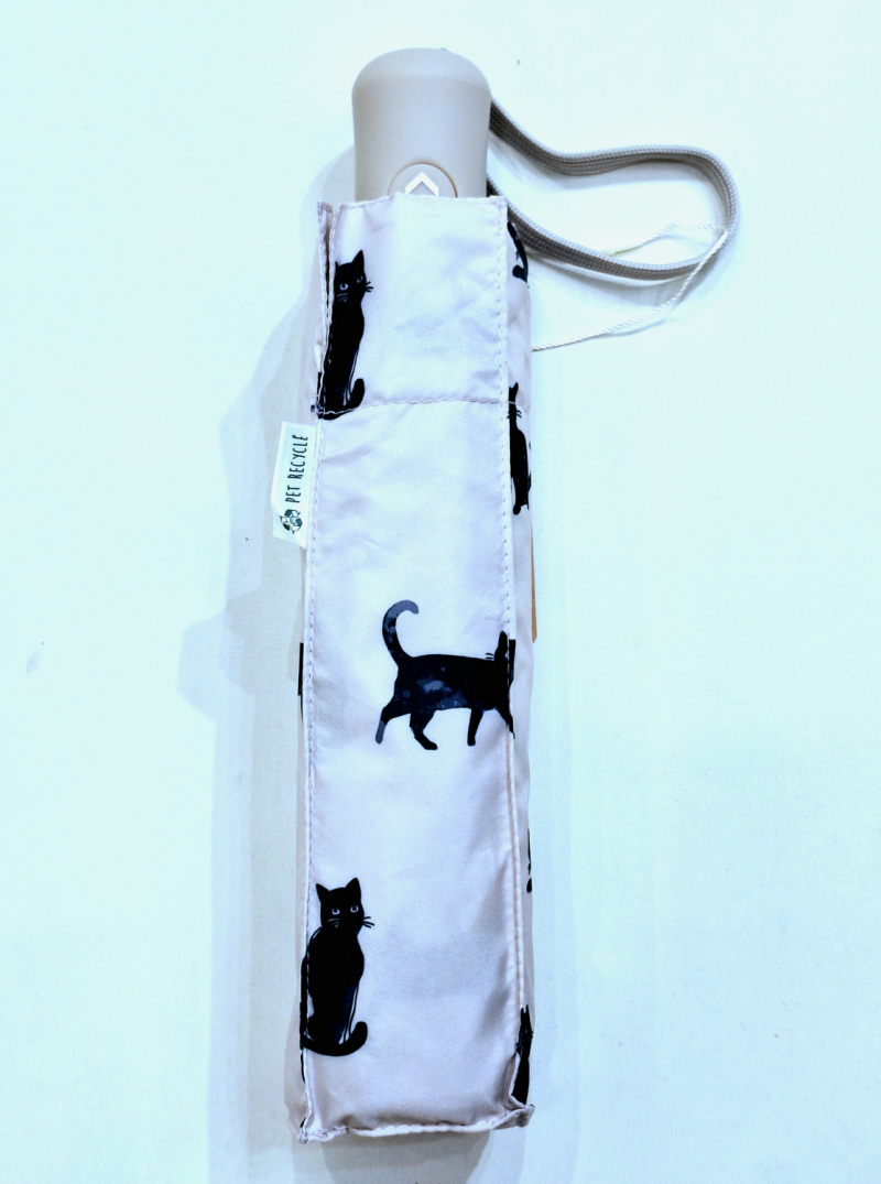  Parapluie mini pliant auto open close gris claire imprimé Chat noir Smati - léger & solide 
