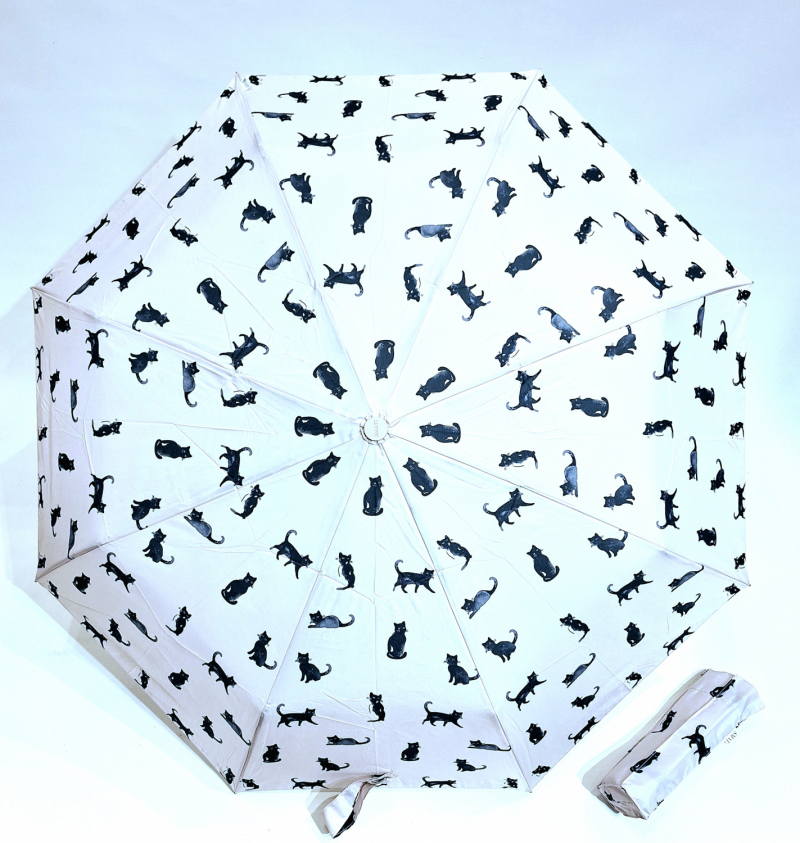  Parapluie mini pliant auto open close gris claire imprimé Chat noir Smati - léger & solide 