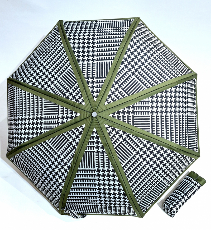 Parapluie mini automatique blanc /noir imprimé pied de poule 