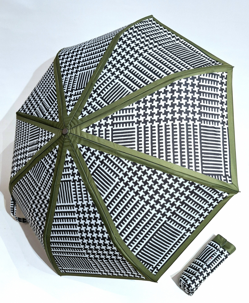Parapluie mini automatique blanc /noir imprimé pied de poule 