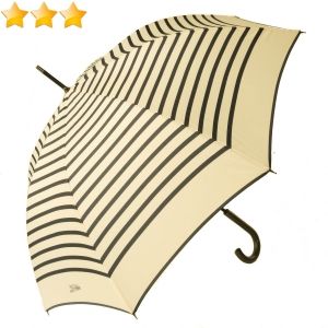 Parapluie Jean Paul Gaultier long automatique ivoire rayé bleu marine, léger et résistant 