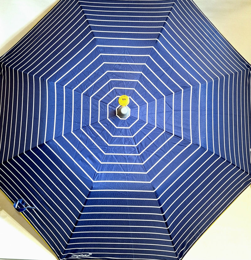 Parasol pliant rayé bleu marine & blanc - ANTI UV 100% - Tube réglable - Grand & résistant