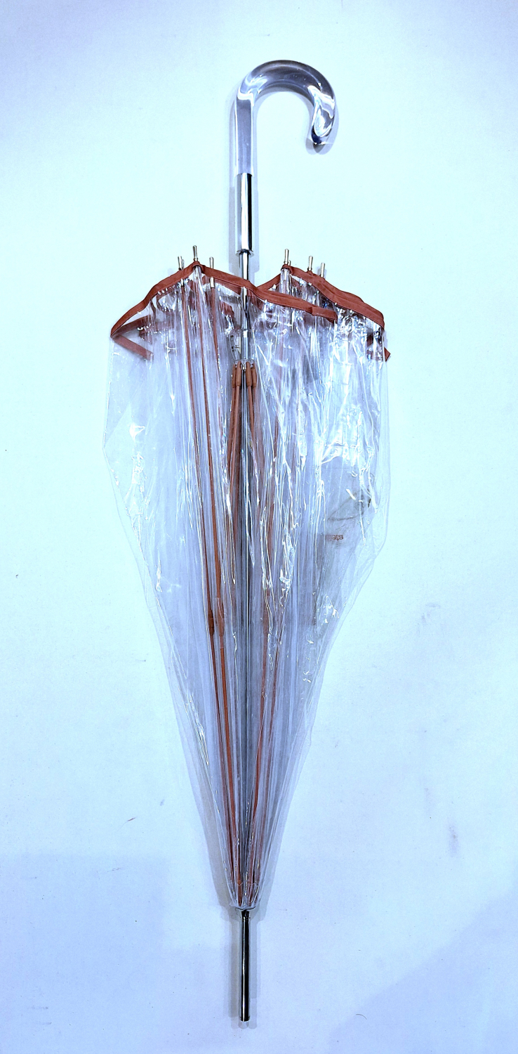 Parapluie long transparent bombé PVC manuel gansé marron grand Ezpeleta - Résistant & ne se retourne pas