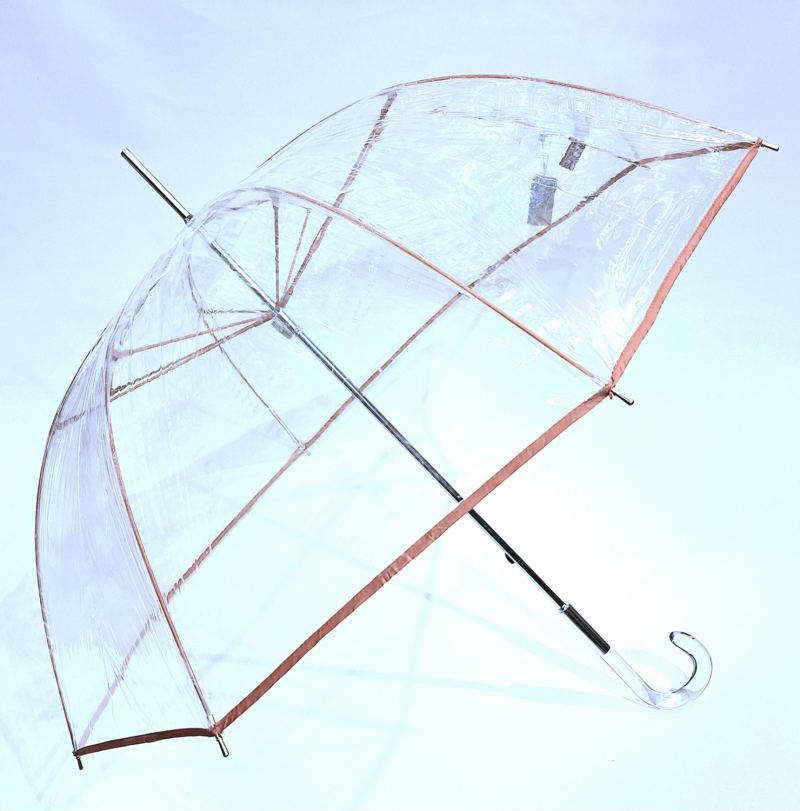 Parapluie long transparent bombé PVC manuel gansé marron grand Ezpeleta - Résistant & ne se retourne pas