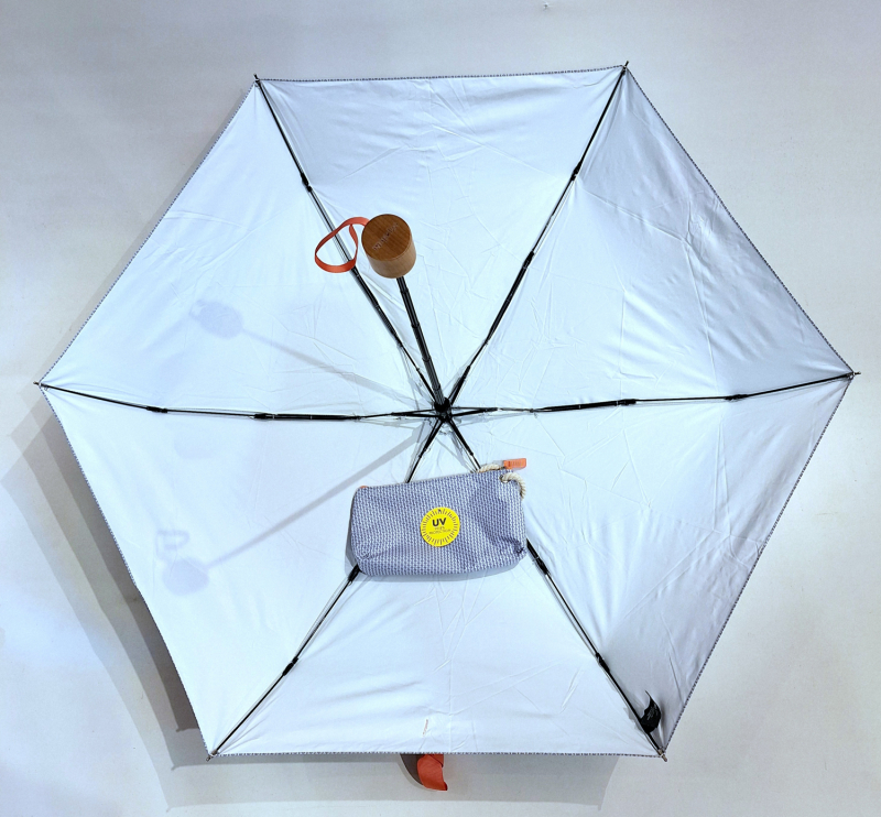 Petite ombrelle anti uv micro imprimé discret vert d'eau - indice de protection UPF50+ à 97.5% - légère + Trousse